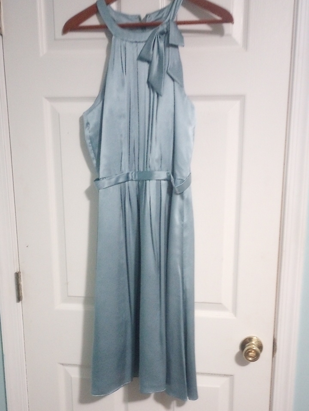 Melissa Sweet Powder Blue Halter Silk Prom Dress